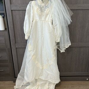 1970s true vintage wedding dress with vail headpiece
